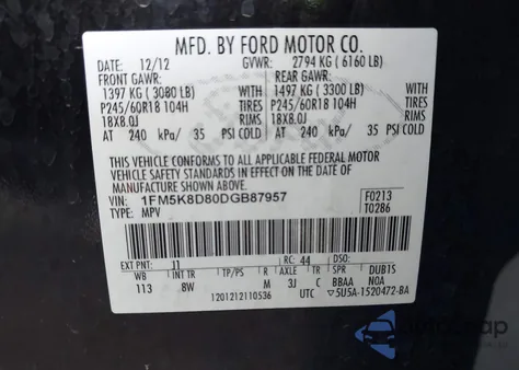 2013 Ford Explorer Xlt from USA, damaged, VIN 1FM5K8D80DGB87957